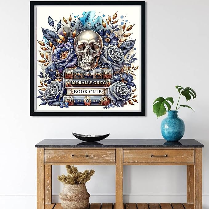 Meothan Diamond Art Kits for Adults Book Skull Diamond Painting Kit 16x16in | 5D Skull Diamond Art Painting Kit for Adult, DIY Full Round Drill Book Gem Art Diamond Dots Kits for Home Wall Decor Gift