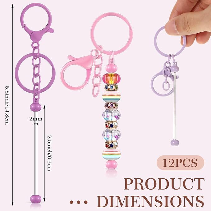 Tondiamo 12 Pcs Beadable Keychains Bars Bulk Blank Beaded Metal Keychain for Craft DIY Gift