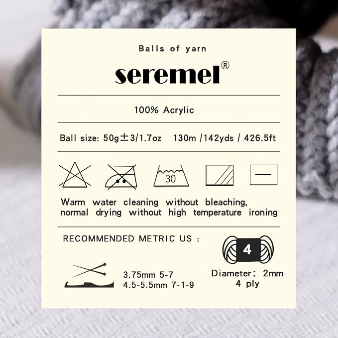 Seremel 4-Ply Acrylic Soft Yarn, 2 Skeins Crochet Yarn(Light Coffee)