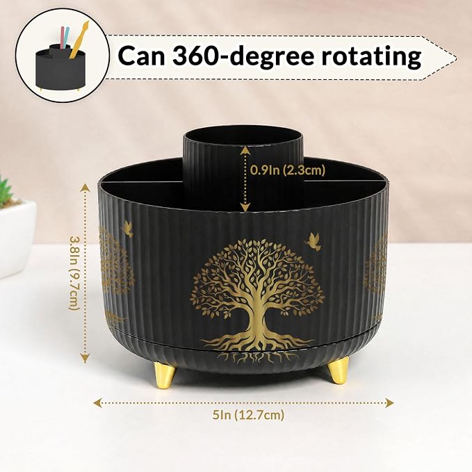 SKYDUE 360 Degree Rotating Pen Holder for Desk with 5 Slots,Tree of Life | Pen Organizer with 5 Slots, Office Supplies, Desk Organizer, Art Supply Pencil Cup for Office, School, Home