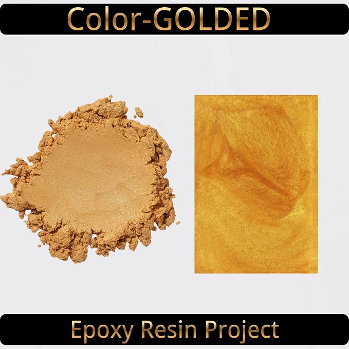 Mica Powder, Golden, 240g with Scoop, Complies with ASTM D-4236 | For Epoxy Resin, Soap, Bath Bomb, Candle| Safety Material| Odorless| Brilliant Colors
