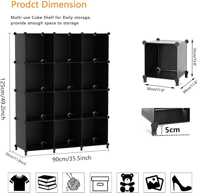 AWTATOS 12 Cube Storage Organizer, Closet Organizer Storage Shelves, Black