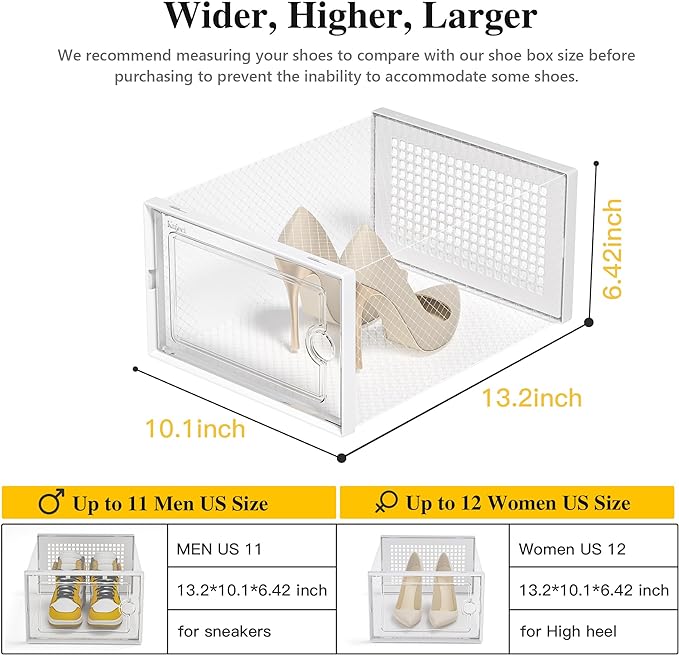 Kuject X-Large Shoe Storage Boxes 12 Pack, Clear Stackable Shoe Organizer