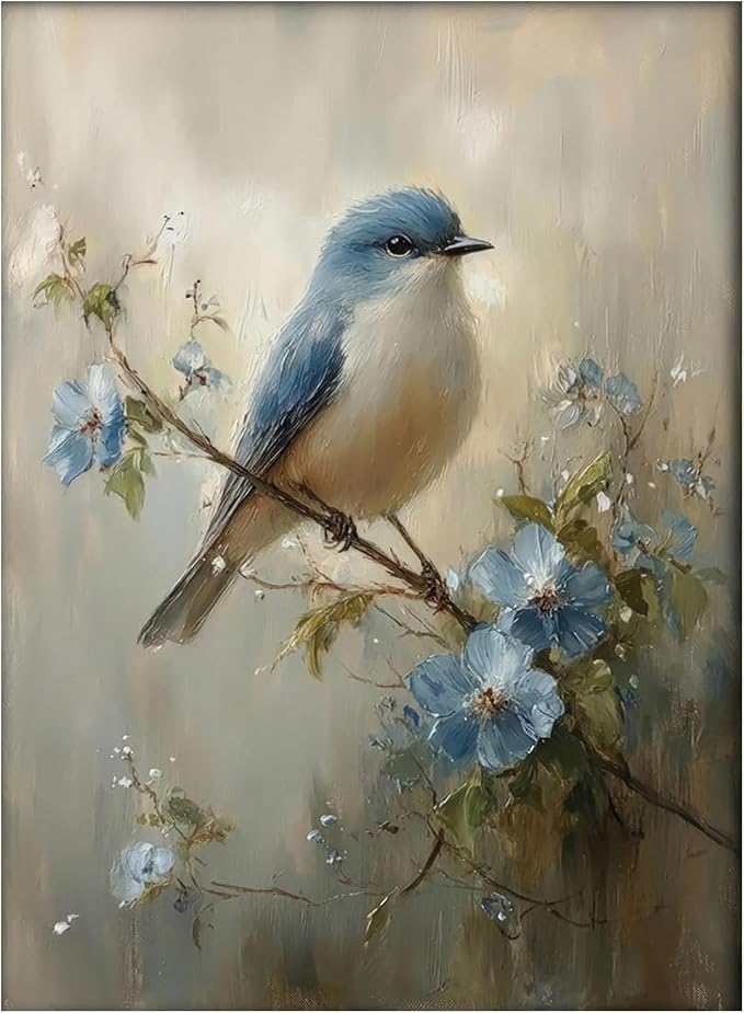 Blue Bird Paint by Numbers Kit for Adults, Color By Numbers for Adults | Vintage Blue Bird Painting by Number Kits On Canvas, Number Artist Paint by Number Kit Funny Without Frame DIY, 12x16in