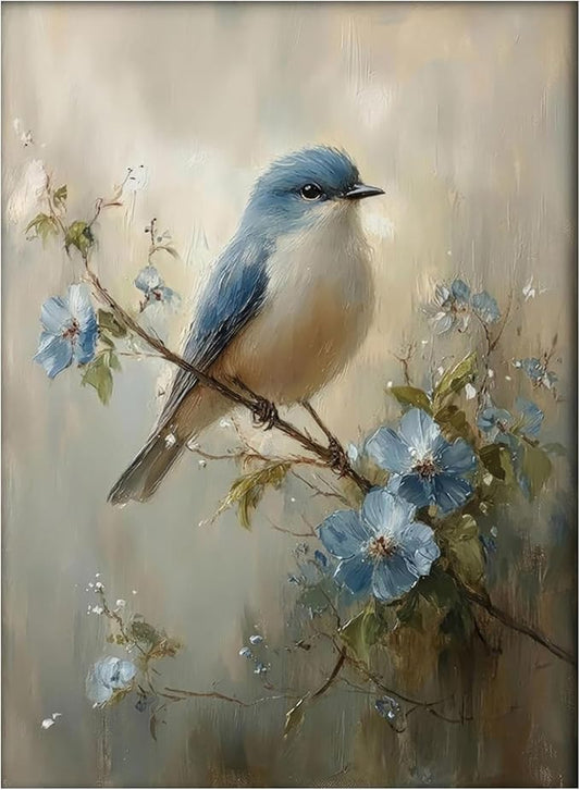 Blue Bird Paint by Numbers Kit for Adults, Color By Numbers for Adults | Vintage Blue Bird Painting by Number Kits On Canvas, Number Artist Paint by Number Kit Funny Without Frame DIY, 12x16in