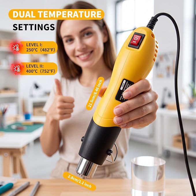 Heat Gun 500W, Handed Hot Air Gun with Nozzle for Crafting and DIY (Yellow)