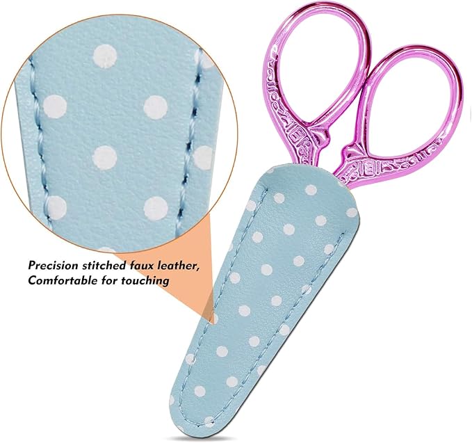 3.6 inch Embroidery Scissors with Sheath Sharp Sewing Crochet Cross Stitch | Craft Scissors with Leather Cover Stainless Steel Sewing Scissors for Needlework DIY Craft Thread Cutting Multi Purpose