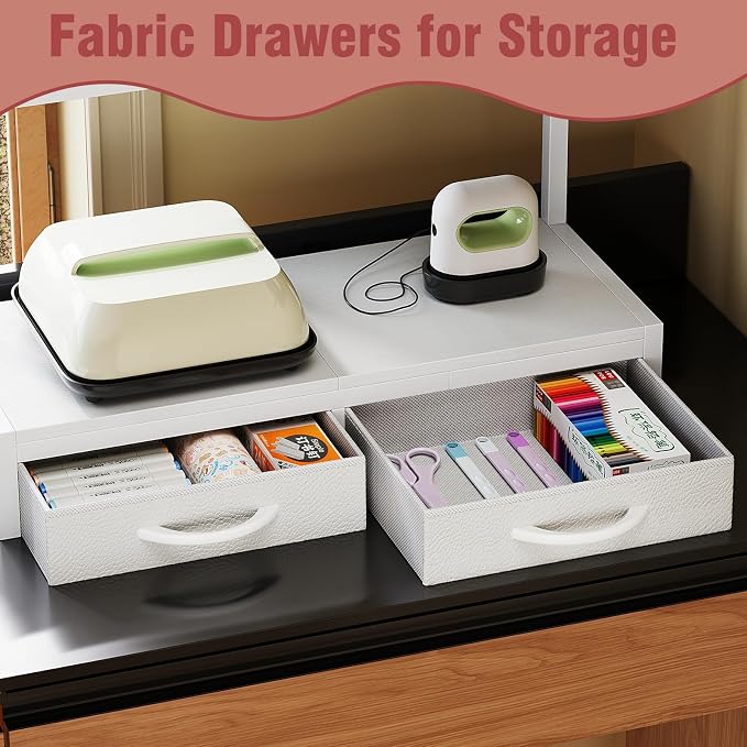 VENNQD Stand Compatible with Cricut Maker and Cricut Explore Air Series Stand Legs for 2 Cricut Machines Fully Open 2 Tier Desktop Craft Accessories Storage Organizer (White)