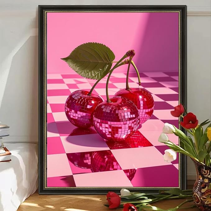 Gamteldot Diamond Art Kits for Adults,Cherry Diamond Painting Kits,5D Diamond Art DIY Full Drill Diamond Dots Gem Art Craft with Full Tools,for Home Wall Decor Gift-12x16in