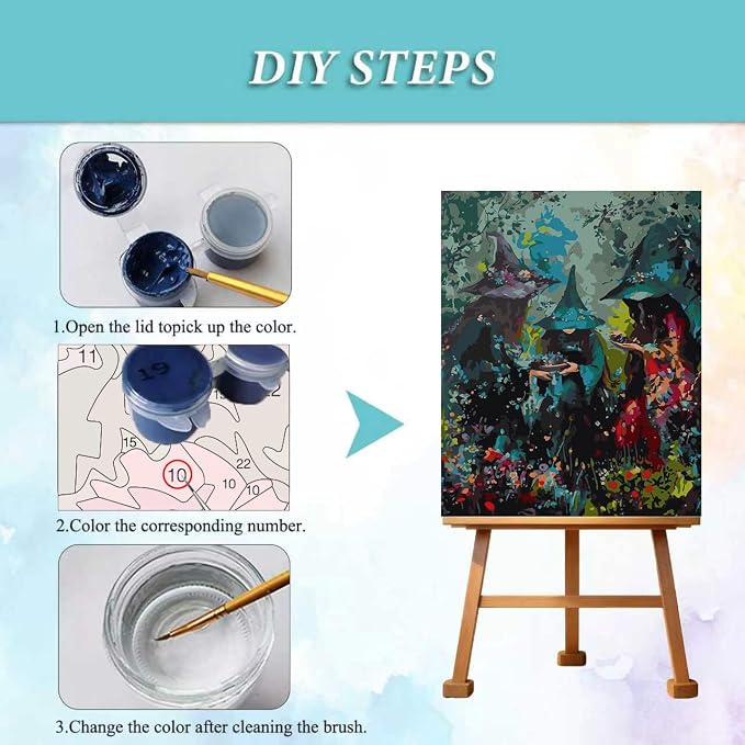 mrpwnle Paint by Numbers Kit for Adults Halloween Paint by Numbers 16x20 in | Halloween Witch Forest Paint By Number for Adults, Easy Adult Paint By Number Kits, DIY Crafts kits for Home Wall Decor Gifts