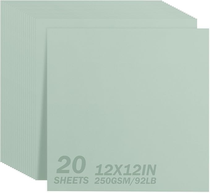 12x12 Inch Sage Green Cardstock 20 Sheets 250GSM/92LB Card Stock