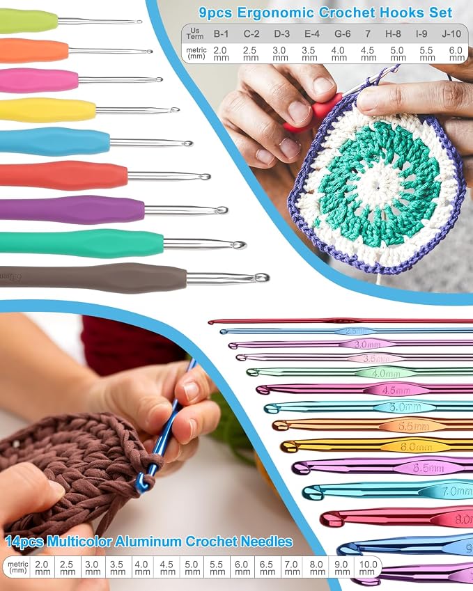 Aeelike Crochet Kits for Beginners Adults Kids, Complete Crochet Set, Blue | Crochet Kit for Beginners Young and Old, All-inclusive Kit with Crochet Hooks 655 Yards Yarn Instruction Knit Bag, Ideal Gift