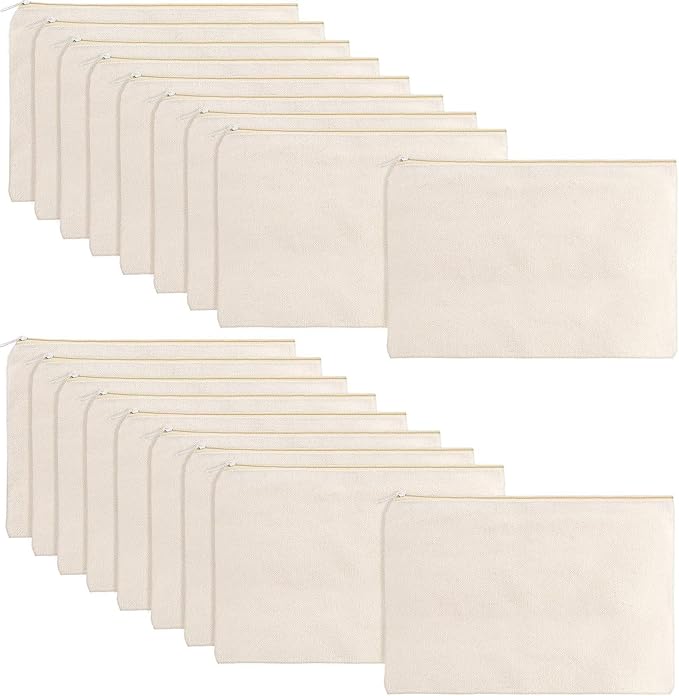 meekoo 16 Pcs Blank Canvas Zipper Pouch Makeup Bag,L;Beige