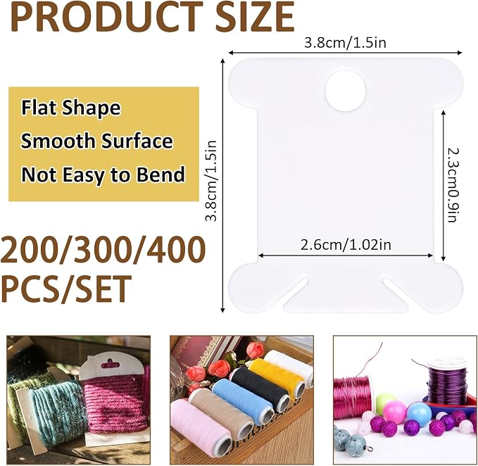 300 PCS Embroidery Floss Bobbins, Plastic Embroidery Floss Organizer, White Sewing Machine Bobbin for Cross Stitch, Thread Holder Sewing Storage for Sewing Thread, Needlework Supplies
