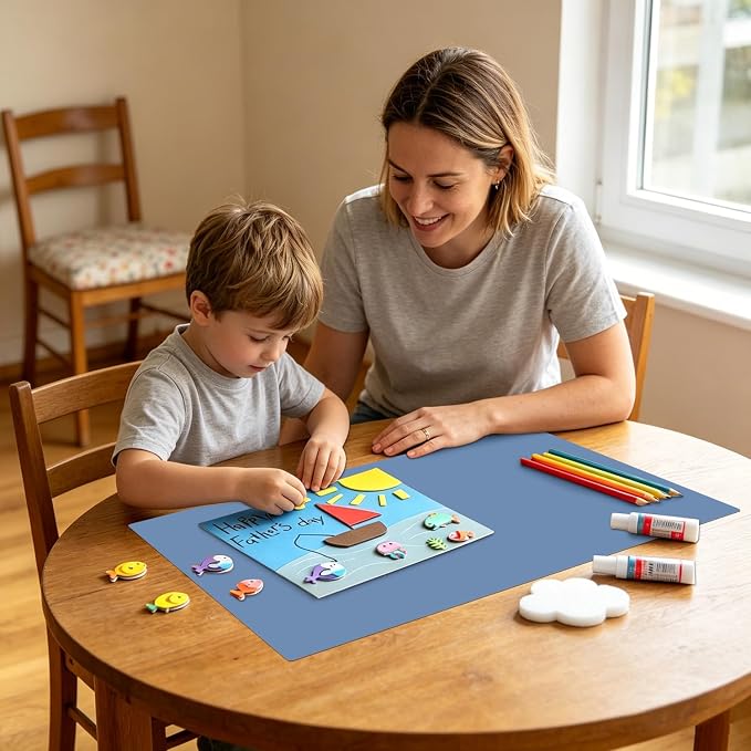 Extra Large Silicone Craft Mat for Kids, Large Silicone Sheet for Crafts, Kitchen Non-Stick Baking Mat Blue Gray, Heat Resistant Countertop Mat, Waterproof Placemat, Multipurpose Mat 24''x16''