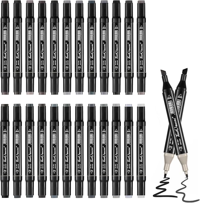 Grey Colors Alcohol Markers Set,24 Color Dual Tips Art Markers,Markers Pens for Artist Adults Coloring Illustration Painting DIY Crafts Making Art Supplies