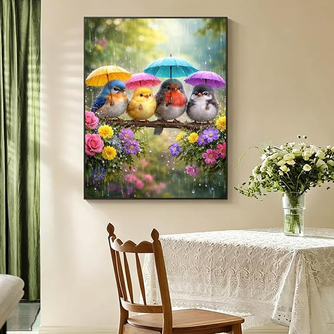 PHANTASYART Cute Birds Paint by Numbers Kit for Adults 16x20inch | Birds Umbrella Paint by Number Adult, Painting by Numbers for Adults, DIY Acrylic Adult Paint by Number Kits on Canvas