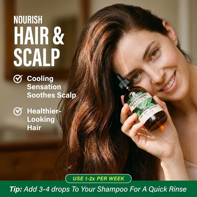 100% Pure Peppermint Essential Oil 4 Fl Oz - for Hair, Skin and Diffuser | Undiluted Mint Oil, Steam Distilled, GC/MS Tested, Non-GMO - for Aromatherapy, Scalp Care, Massage Blends