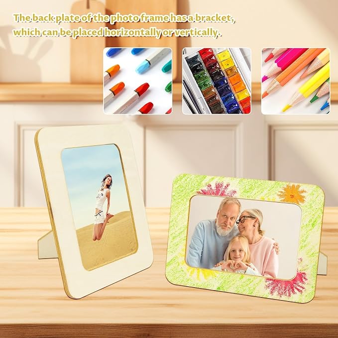 VOKOY 4 Pack Wooden Picture Frames for Crafts, 4x6 Inch Wood DIY Picture Frame for Crafting & Painting, Unfinished Standing Photo Frame Wood Decorations for Art Projects Birthday Gifts