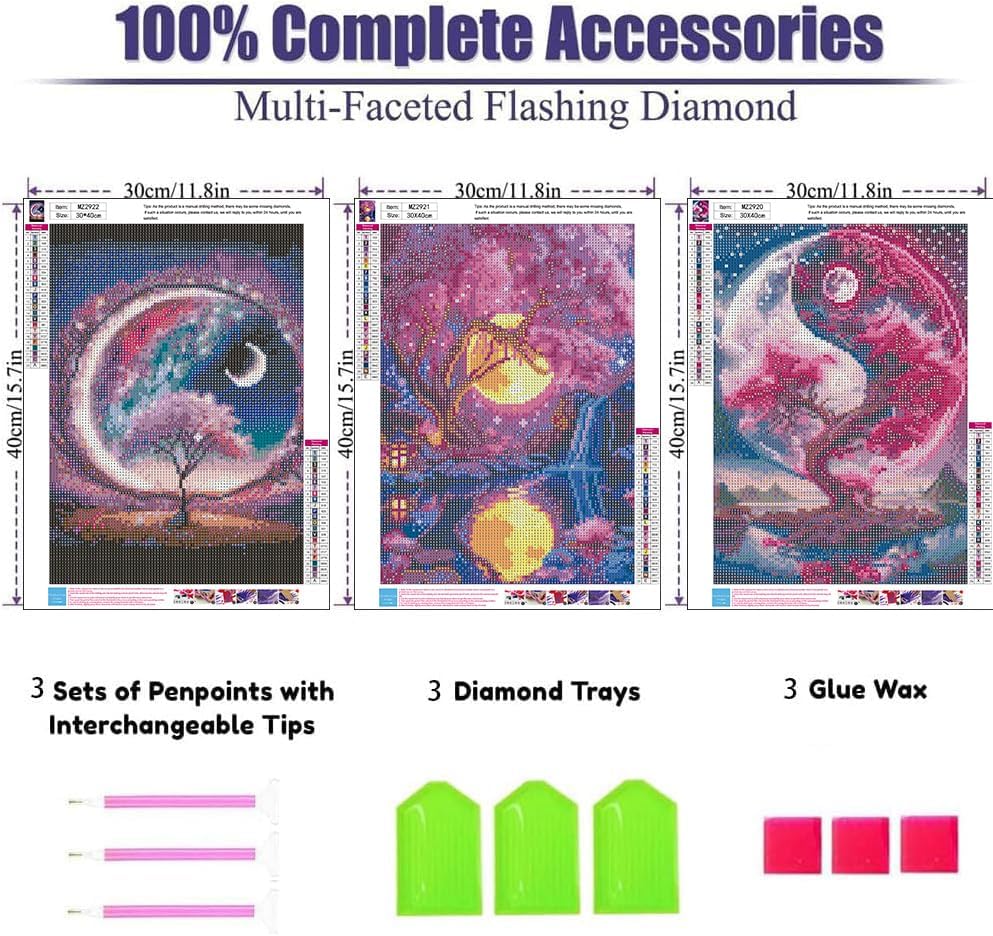 WNPOKN 3Pcs Tree of Life Diamond Art Kits for Adult 12 x 16inch