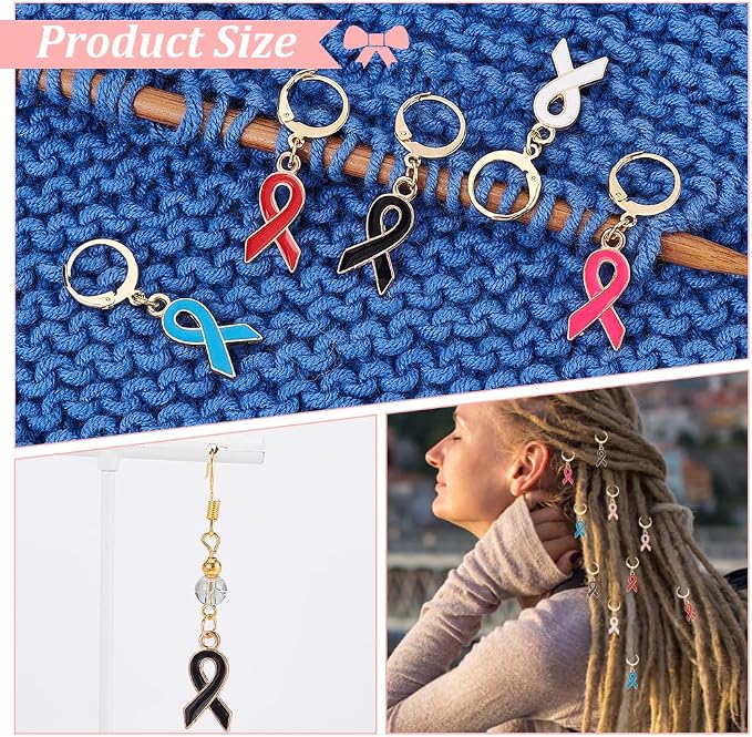 NBEADS 24 Pcs Awareness Ribbon Stitch Markers, Alloy Enamel Crochet Stitch Marker Charms with 304 Stainless Steel Clasp Stitch Marker for Sewing Accessories (HJEW-PH01815-US6)
