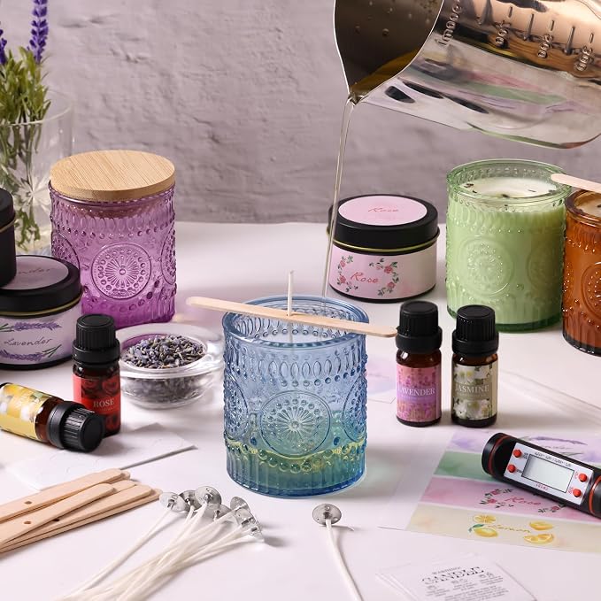 DARJEN Candle Making Kit for Adults, 8 Jars & Tins Soy Wax Scented DIY Set | 100% Soy Wax, 10oz Glass Jars, 4oz Tins, Cotton Wicks, Pleasant Scents, Instruction& More- Perfect as Home Decorations