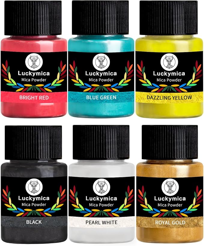 Mica Powder, 6 Colors Pearlescent Pigment Powder for Epoxy Resin, 60g Pearl Pigment Set for Soap Making, Bath Bomb, Candle Making, Art Crafts, Lip Gloss, Nail Polish, Dye - Primary Palette