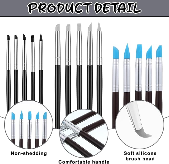 15 Pack Silicone Paint Brushes for Crafts, Rubber Tip Silicone Brushes for Resin Clay Sculpting Tools Modeling Dotting Tool Pottery Craft Use for DIY Handicraft, Head Rubber Paint Pens, 5 Shapes Head