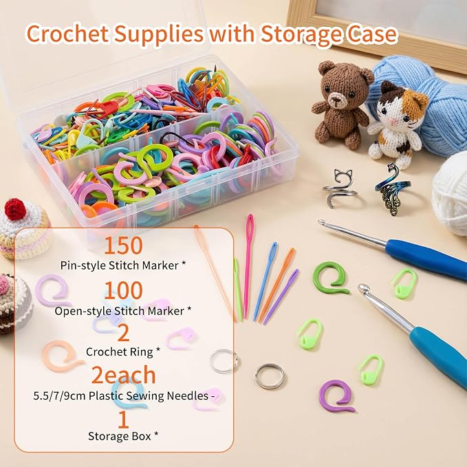 SPEENSUN 3.5 OZ Yarn Winder, 258-Piece Crochet Accessories Kit | Easy Install Knitting Ball Maker: 250 Stitch Markers, 6 Plastic Needles, 2 Guide Rings & Storage Box