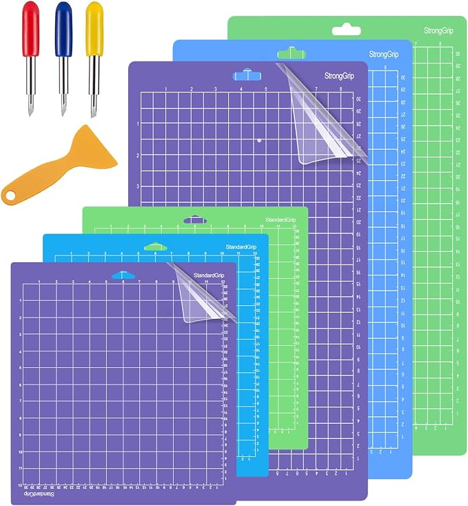 6PCS Cutting Mats Compitable with Explore Air 2/Air/One/Maker 3/Maker 3PCS 12x24 Sticky Mats Long 3PCS 12x12 Cricket Mats & Blades Standard Grip Light Grip Strong Grip Variety Pack Mats Accessories