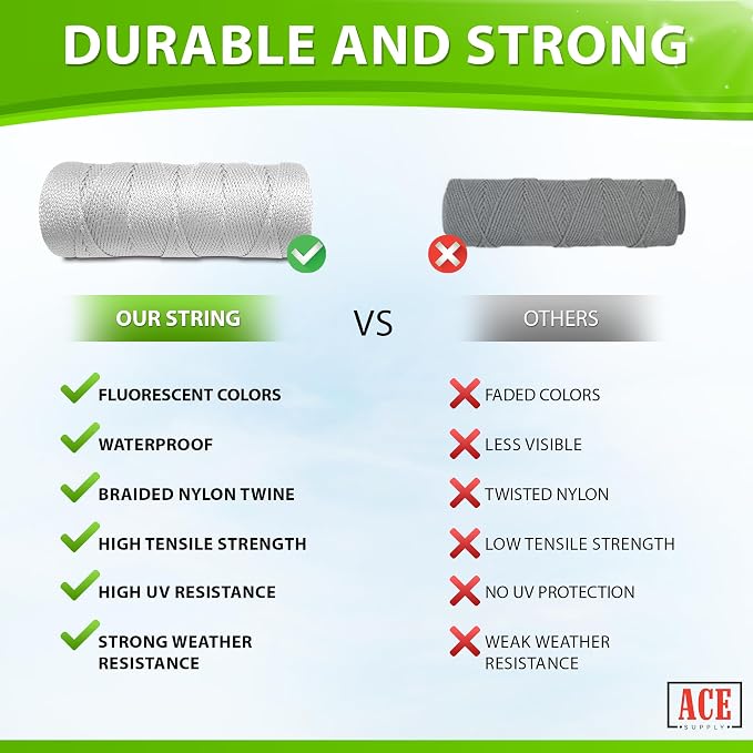 White Mason Line String Line - #18 Braided Nylon String - 6,000 Ft Length - Nylon Twine for Gardening Or Masonry Tools - Perfect Construction String for A String Level, Twine String for Gardening