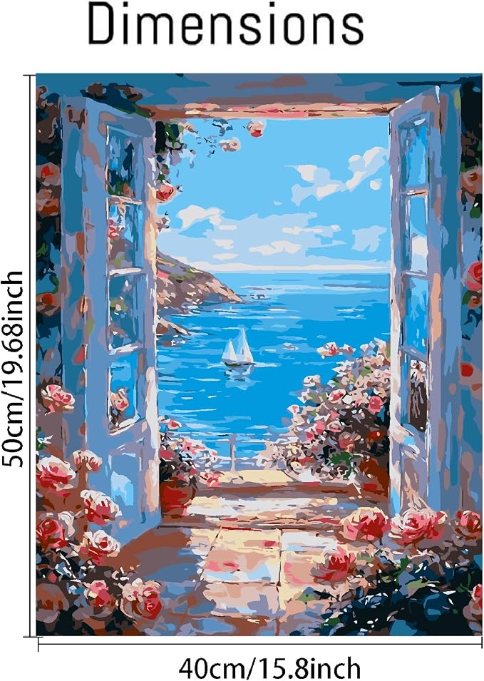 YarnMate Scenery Paint by Numbers for Adults,Landscape Beach Paint by Number for Adults Beginner,Easy Acrylic Paint by Number on Canvas for Relax and Home Wall Decor 16X20 Inch (Without Frame)
