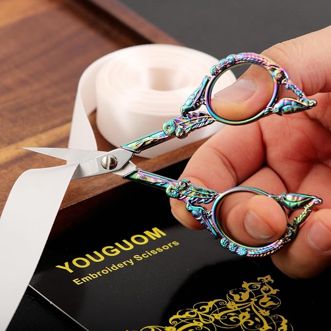 YOUGUOM Sewing Embroidery Scissors, Small Craft Shears with Cover | Sharp Tip, for Crochet, Needlework, Yarn, Cross Stitch, Quilting Tools, Detail Thread Snips, 4.6in, Rainbow Cute Bird