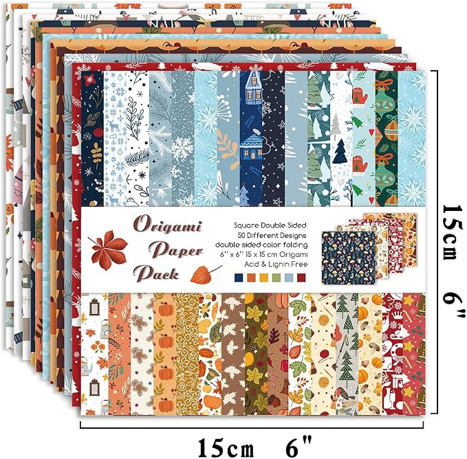 Origami Paper 100 Sheets, 6-Inch Square Double Sided Colored Craft Paper | 70GSM colorful paper,100 Vivid Pattern Origami Kit,DIY Hand Crafts,Arts Creativity,Easy to Fold,No-Fading.Winter Dessert