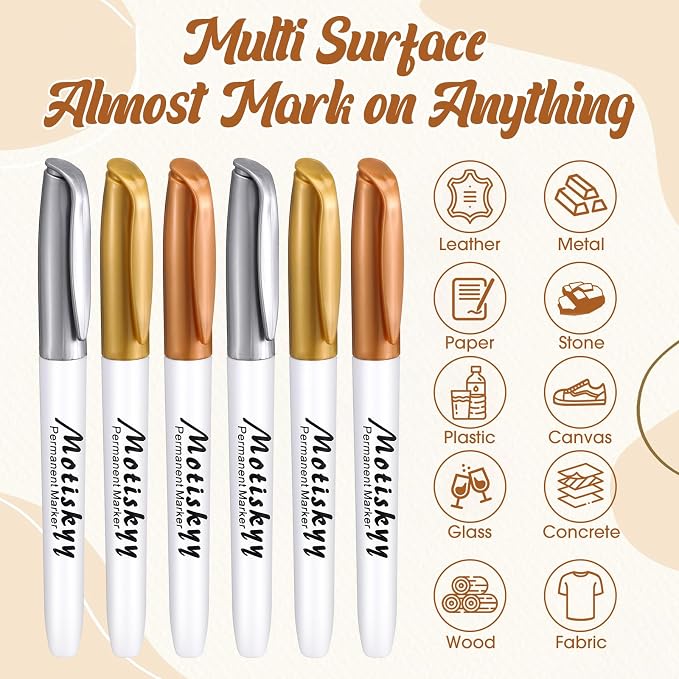 Motiskyy 48 Pcs Metallic Permanent Markers Medium Tip Pen,Gold Silver Copper