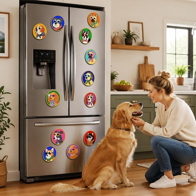 Zonon 12 Pcs Fourth of July Diamond Art Magnets Kits, Patriotic Fridge | USA Flag Dog Truck Star Fireworks Designs, Easy DIY Diamond Stickers for Adults, Refrigerator Home Decor