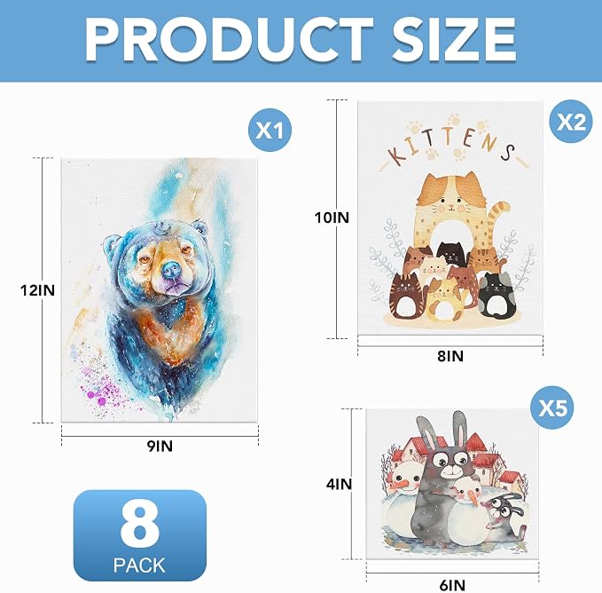 ESRICH Canvases for Painting 8Pack Painting Canvas with 9x12,8x10,4x6,Canvas Panels for Oil Paint,Watercolor,Acrylic Paint,Gouache and Tempera.