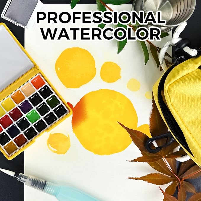 Funto Watercolor Paint Set, 24-Color Yellow Kit for Urban Sketching