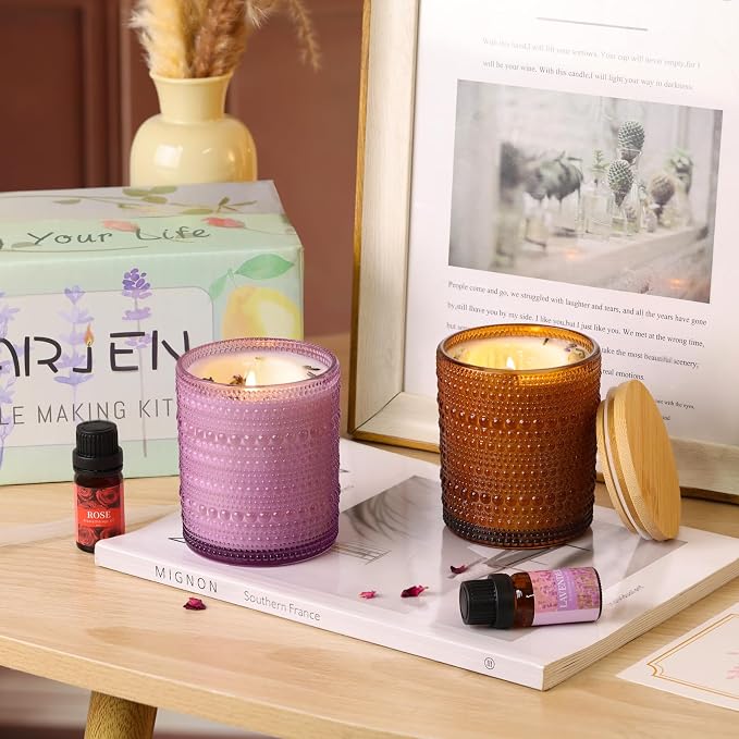 DARJEN Candle Making Kit for Beginners, 2 Jars Soy Wax Scented DIY Set | 100% Soy Wax, 10oz Glass Jars, Natural Cotton Wicks, Pleasant Scents, Instruction& More- Perfect as Home Decorations