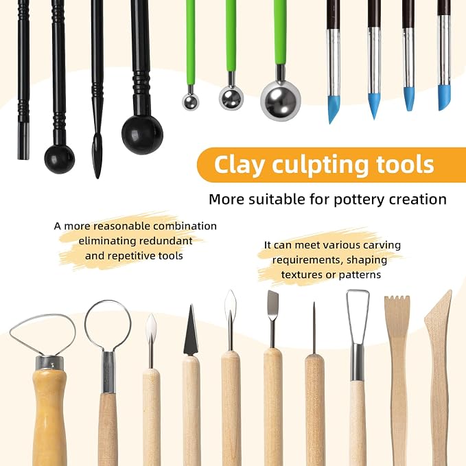 Mepubby 38 Pcs Pottery Tools & Air Dry Clay Tools Kit – Modeling Tools Set for Carving, Shaping, Molding & Crafting – Ideal for Polymer Clay, Ceramic, Air Dry Clay – for Beginners, Hobbyists, Artists