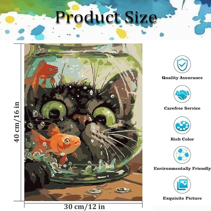 Paint by Numbers Kit for Adults,Cute Cat DIY Paint by Number 12x16 In | Paint by Number for Beginner,Adult Paint by Number,HD Color Canvas,DIY Tool Kits,Stress Relief Craft,Great Gift,Without Frame