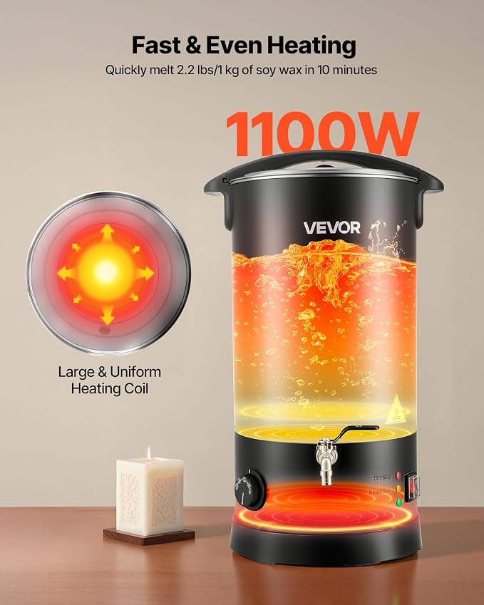 VEVOR 30 Lbs Wax Melter for Candle Making, Fast and Even Heating, with Easy Pour Spout and Temperature Control, Hourglass Base for Non-Stick Smooth Flow, Wax Melting Pot for Making Candles Soaps