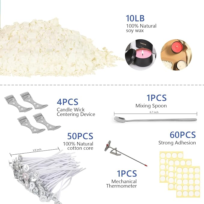 SAEUYVB Candle Making Kit,10 lbs Candle Wax for Candle Making | Natural Soy Wax Flakes with Pouring Pot for Candle Making,Candle Making Supplies for Adults Beginners