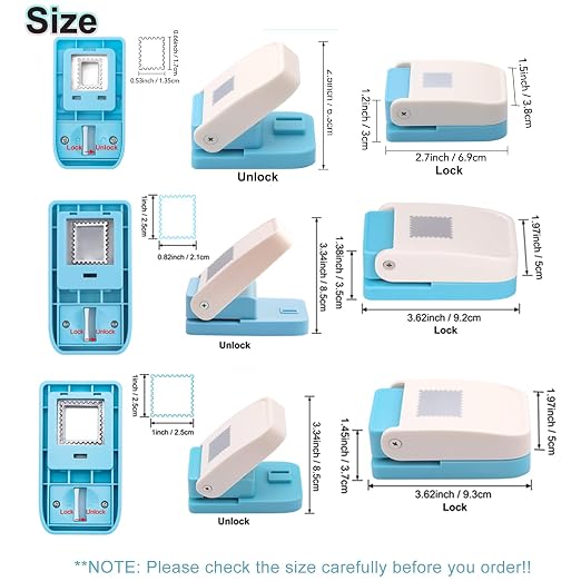 BAOFALI 3Pcs/Set Stamp Punch, 0.6 x 0.5 inch, 1 x 0.8 Inch, 1 inch Rectangular Stamps Punch, Lever Craft Hole Cutter Puncher, Paper Punches for Journaling Crafting DIY Scrapbooking Crafts