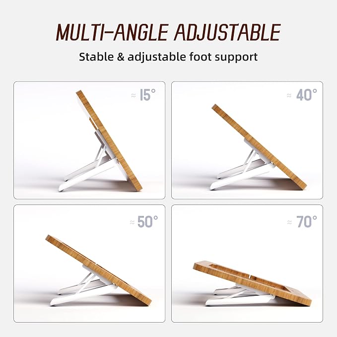 AFOOYO Bamboo Tablet Drawing Stand - Portable & Adjustable 5 Angles,Laptop Stands Riser, Book Reading Stand,Compatible with 9.7/10.2/10.5/10.9/11 inches