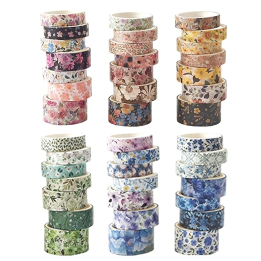 42 Rolls Vintage Floral Washi Tape Set - Decorative Tape for Scrapbooking, Journaling, Bullet Journals, DIY Crafts, and Gift Wrapping