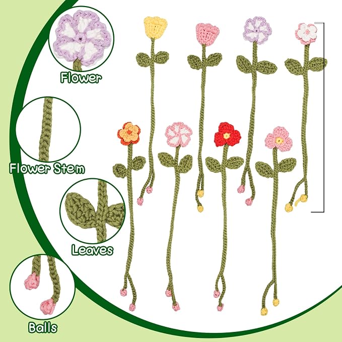 WaldyWop Crochet Kit for Beginners: 8 Flower Bookmarks Knitting Kit w/Video