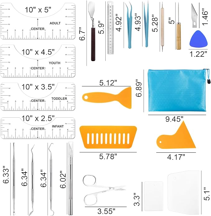 42pcs Vinyl Weeding Tools with T-Shirt Ruler Guide, Craft Tools Set for DIY Heat Transfer Printing, Weeding Vinyl, Scrapbooking, Lettering, Cutting, Splicing.