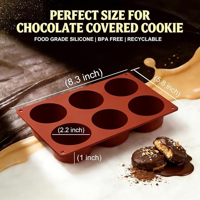 Lerykin 6-Cavity Silicone Baking Mold Non-Stick, 3 Pack Round Cylinder Chocolate Covered Cookie Molds for Candy, Cupcake, Jelly, Brownies, Pudding, Mini Soap - Dishwasher Safe