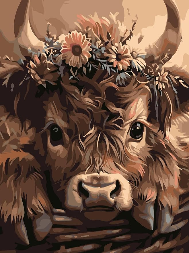 Mosaflare Highland Cow Paint by Numbers for Adults Beginner 12X16 inch | Animals Adult Paint by Number Kits on Canvas, DIY Acrylic Oil Easy Painting by Numbers for Home Wall Decor (Without Frame)